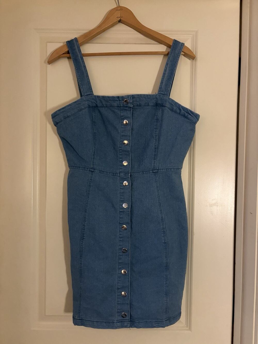 Rue21 Denim Mini Dress Womens Large Button Front Bodycon Stretch Jean Dress Y2K